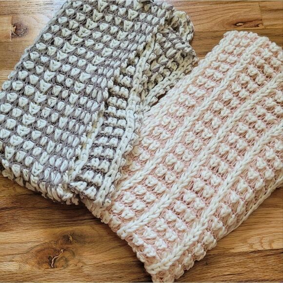 Set of TWO Plush Knit Infinity Scarves Pink Grey - Picture 1 of 5